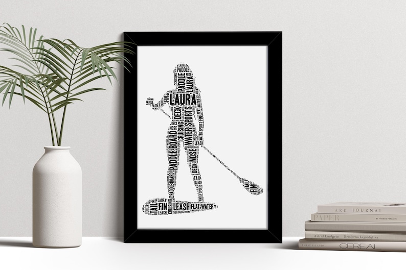 Personalised Female Paddle Boarder Word Art Print, Paddle Boarding Gift, Custom Wall Art Framed Picture, Present For Women, Girls NL Bild 2