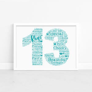 &quot;Personalisierter 13.Geburtstagsdruck - Benutzerdefinierte Wort Wandkunst - 13 Jahre alt - Kinder Teenager Geschenk - Für Jungen, Mädchen, Kinder - Sohn, Tochter.&quot;