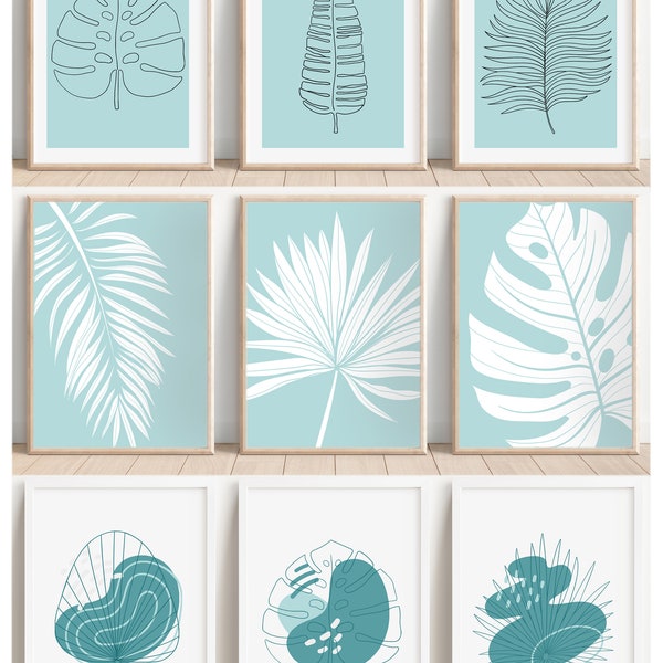 Teal Wall Prints, Plant Wall Art, Botanical Wall Prints, Set of 3 Prints, Printable Digital Download, A5 A4 A3 Wall Prints, Teal Home Decor