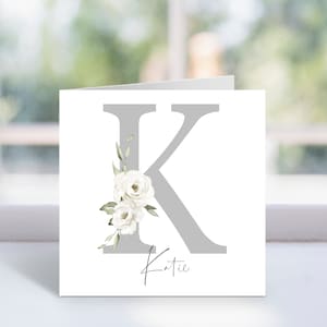 Gepersonaliseerde grijze bloemen eerste kaart - bloemen verjaardagskaart - voor haar, vrouwen, meisjes