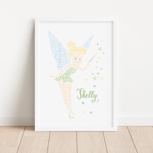 Personalised Tinkerbell Print - Custom Word Wall Art - Peter Pan Birthday Gifts - For Her, Women, Girls, Kids - Disney Inspired