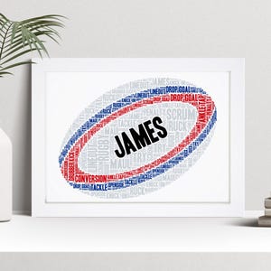 Personalised Rugby Ball Word Art Print, Rugby Player Custom Wall Art Framed Picture Gift, Present For Men, Women NL