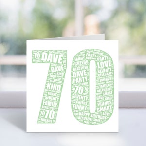 Personalised 70 Word Art Card - 70th Birthday Card - For Him, Her, Men, Women