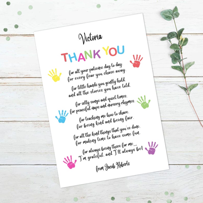 Personalised Thank You Poem Print Wall Art Leaving Gifts Etsy