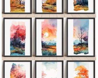 Set of 3 Dusk Landscape Prints, Evening Sky Wall Art Prints, Unframed Living Room, Bedroom Home Décor - A5 A4 A3 Dusk Skyline Wall Art