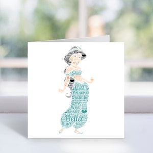 Carte personnalisée Jasmine - princesse, art des mots d'Aladin - pour elle, femmes, filles, enfants - inspiré de Disney