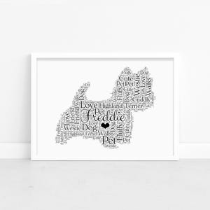Personalisierter West Highland Terrier Druck - Wort Kunst gerahmtes Bild Poster - Westie Monument, In Erinnerung Geschenke - Für Ihn, Sie - Hundebesitzer