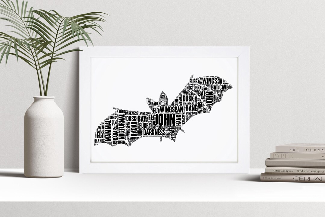 Personalised Bat Word Art Print, Gothic Gift, Custom Wall Art Framed ...