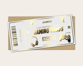Personalised Gaming Metallic Foil Voucher, Surprise Reveal Custom Gift Ticket