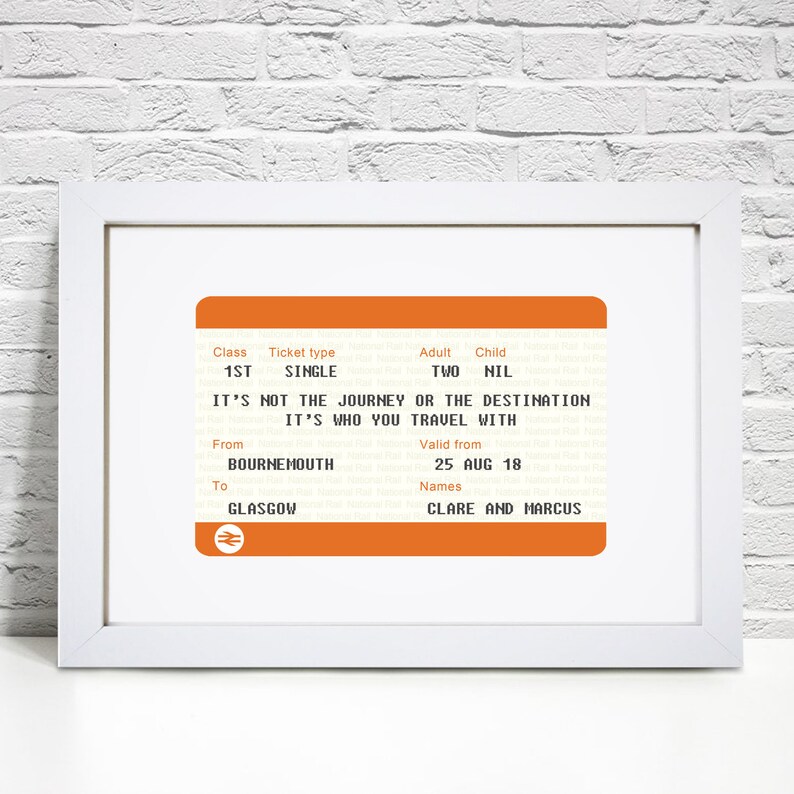 - Life is a journey Personalised Train Ticket Print Wedding gift style