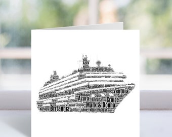 Personalised Cruise Ship  Word Art Card - Cruising Themed Birthday, Anniversary Card - For Him, Her, Men, Women, Couples