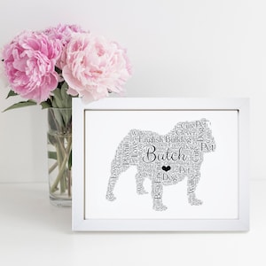 Personalised English Bulldog Print - Bully Dog Word Wall Art - Memorial, In Memory Gifts - For Him, Her, Men, Women - Dog Lover, Owner
