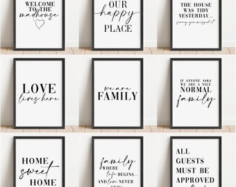 Family Quote Prints, Living Room Wall Art Prints, Unframed Hallway Poster - Entryway, Landing Home Décor, White and Black A5 A4 A3 Print