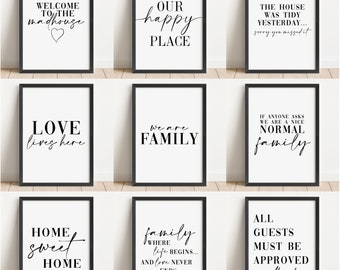 Family Quote Prints, Living Room Wall Art Prints, Unframed Hallway Poster - Entryway, Landing Home Décor, White and Black A5 A4 A3 Print