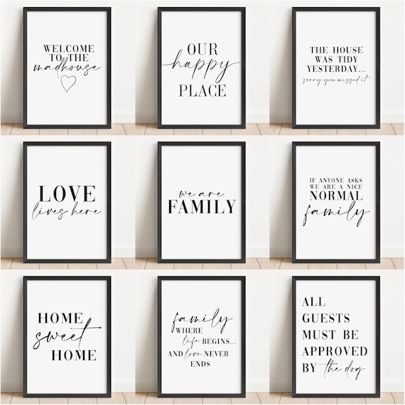 Family Quote Prints, Living Room Wall Art Prints, Unframed Hallway Poster - Entryway, Landing Home Décor, White and Black A5 A4 A3 Print
