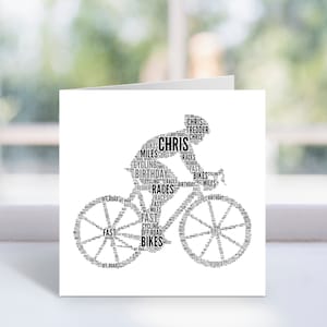 Personalised Cyclist Card Custom Word Art Card Birthday, Cycling Cards For Him, Her, Boys, Girls, Men, Women image 1