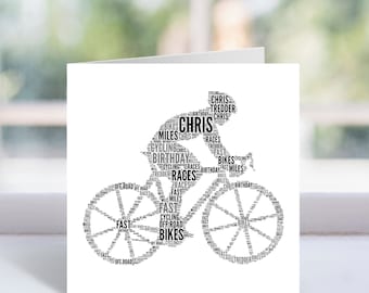 Personalised Cyclist Card - Custom Word Art Card - Birthday,  Cycling Cards - For Him, Her, Boys, Girls, Men, Women