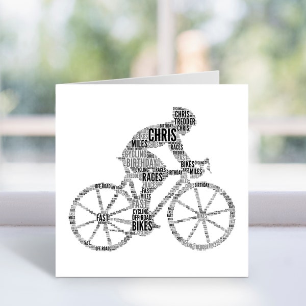 Personalised Cyclist Card - Custom Word Art Card - Birthday,  Cycling Cards - For Him, Her, Boys, Girls, Men, Women