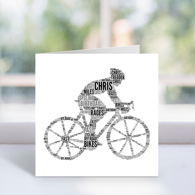 Personalised Cyclist Card Custom Word Art Card Birthday, Cycling Cards For Him, Her, Boys, Girls, Men, Women image 1