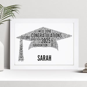 Impression d'art personnalisée avec capuchon de mortier, cadeau de remise des diplômes, art mural personnalisé, cadre photo, cadeau pour lui, elle, NL