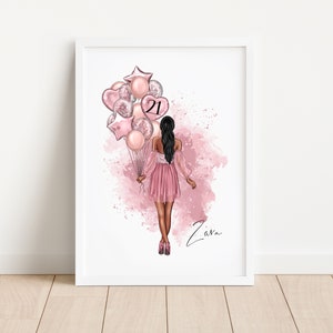 Impresión de retrato de cumpleaños personalizado (16.°, 18.°, 21.°) - Regalos de recuerdo con marco para ella, niñas, hija, hermana y sobrina