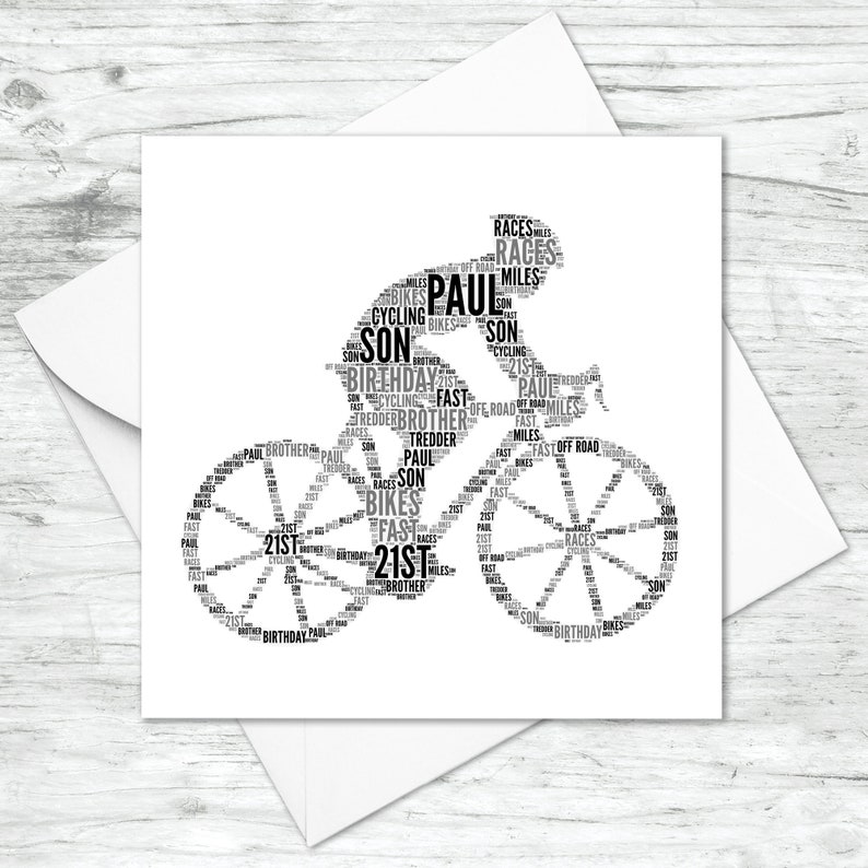 Personalised Cyclist Card Custom Word Art Card Birthday, Cycling Cards For Him, Her, Boys, Girls, Men, Women image 2