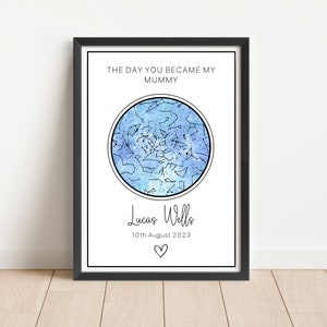Gepersonaliseerde nieuwe moeder sterrenkaarten print, de dag dat je mijn mama werd, cadeau voor nieuwe moeder - aandenken