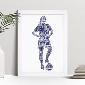 Personalised Female Footballer Word Art Print, Football Gift, Custom Wall Art Framed Picture, Present For Her, Women, Girls NL