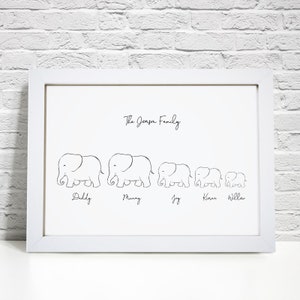 Personalised Elephant Print - Custom Family Wall Art Frame - Gifts