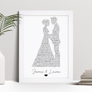 Personalised Bride And Groom Word Art Print, Wedding Gift, Custom Wall Art Framed Picture, Present For Couples NL