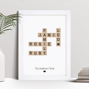 Personalised Scrabble Family Print - Family Nan Gran Grandad Gift, Custom Wall Art Framed Picture, Present For Mum, Mummy, Dad, Daddy NL