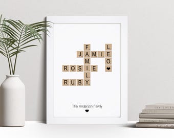 Personalised Scrabble Family Print - Family Nan Gran Grandad Gift, Custom Wall Art Framed Picture, Present For Mum, Mummy, Dad, Daddy NL
