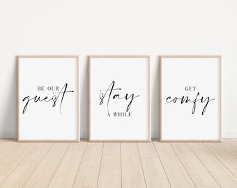Set of 3 Living Room Prints, Be Our Guest Wall Art Prints, Unframed Black and White Poster - Home Décor, Living Room Art Typography Print