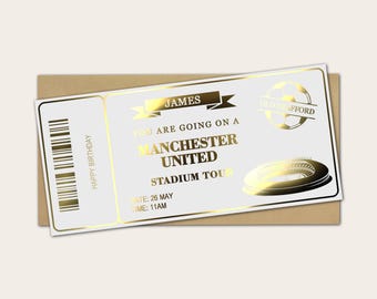 Personalised Football Stadium Tour Metallic Foil Ticket, Surprise Custom Gift Voucher