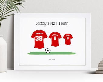 Personalised Football Shirt Print - Custom Family Wall Art Frame - Birthday, Father's Day Gifts