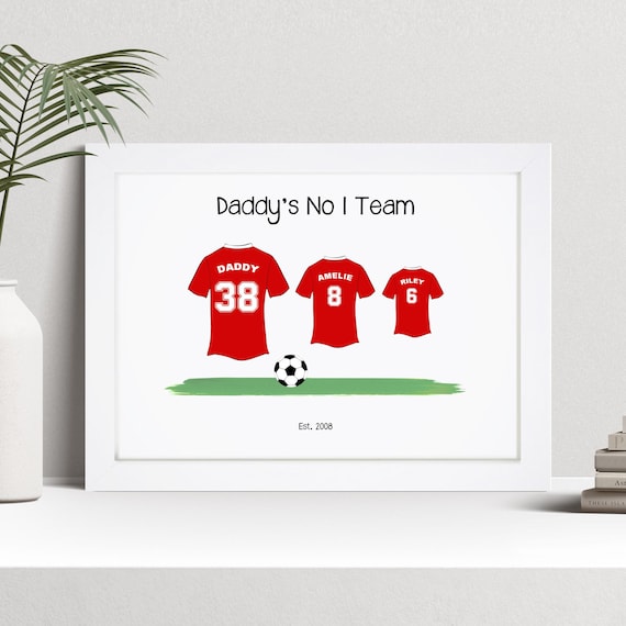 Personalised Football Shirt Print - Custom Family Wall Art Frame - Birthday, Father's Day Gifts