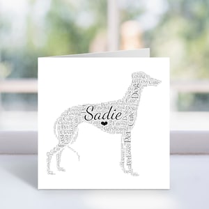 Carte personnalisée lévrier - carte Word Art personnalisée - carte commémorative, dans la carte mémoire - pour lui, elle, hommes, femmes - amoureux des chiens, propriétaire