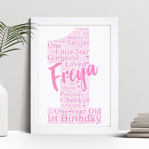 Personalised Number 1 Word Art Print, 1st Birthday Gift, Custom Wall Art Framed Picture, Present For Boys, Girls NL
