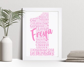 Personalized Number One Word Art Print: 1st Birthday Gift