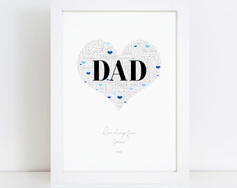 Personalised Dad Heart Print - Custom Wall Word Art Frame - Birthday, Father's Day Gifts - From Son, Daughter