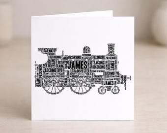 Personalised Steam Train Word Art Card – Custom Train Lover Card