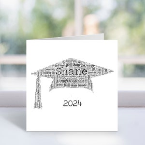 Personalised Mortarboard Word Art Card - Congratulations, Graduation Card - For Him, Her, Men, Women - Son, Daughter