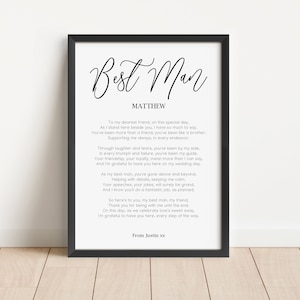 Impression personnalisée de poème pour un homme d'honneur - Cadeaux souvenir du jour du mariage - Cadeau de remerciement d'un ami d'avoir été mon témoin