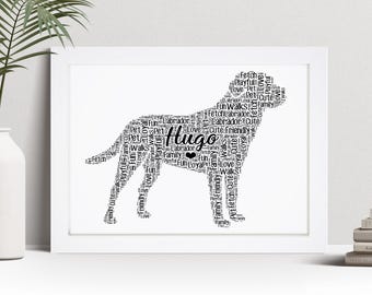 Personalised Labrador Word Art Print, Custom Wall Art Framed Picture Gift NL