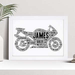 Personalised Motorbike Word Art Print, Motorcycle Gift, Custom Wall Art Framed Picture, Present For Men, Women NL