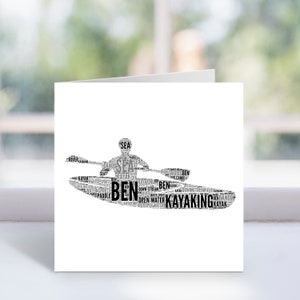 Gepersonaliseerde Kayak Word Art Card - Kajakken Verjaardag, Kerstmis, Cadeaus - Voor hem, haar, mannen, vrouwen