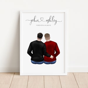 Personalised Gay Couple Print, Couples Gift, Gift for Him, Mr & Mr, Boyfriend Print, Customised Couple, Anniversary Birthday Gift