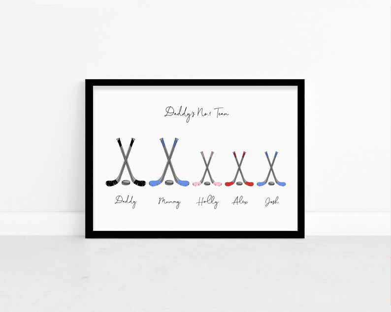 Personalised Hockey Family Stick Print - Custom Wall Art - Hockey Player Fan Gifts image 1