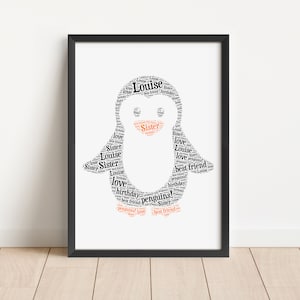 Personalised Penguin Print - Custom Word Wall Art - Birthday, Christmas Gifts - For Him, Her, Men, Women, Girls, Boys, Kids