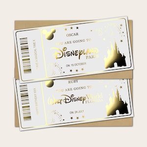 Personalised Metallic Foil Disneyland Paris Ticket, Disney World Florida Surprise Gift Voucher